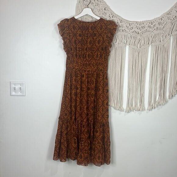 Ulla Johnson Printed Anika Dress Sz 2 Burnt Orange boho printed midi sleeveless - Picture 5 of 6